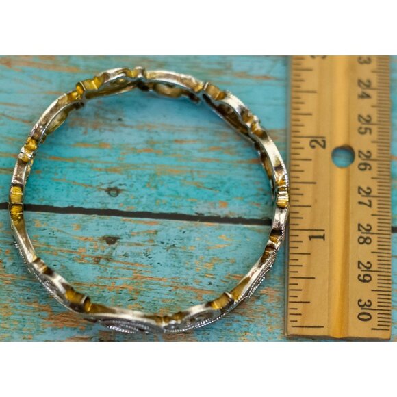 7 inch, Vintage Floral Abstract Pattern Gold Tone Bangle Bracelet - P29 - Picture 3 of 3